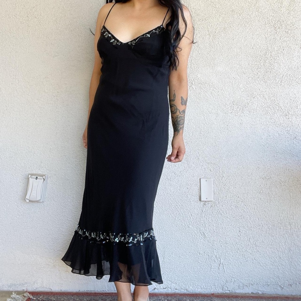 Vintage 90s Silk Slip Dress Sequin and beaded